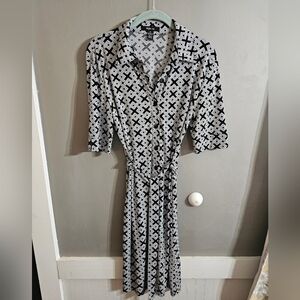 Style & Co. Black and White Patterned Long Sleeve Dress